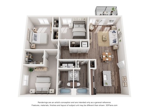 a 3d floor plan of a bedroom with a bathroom